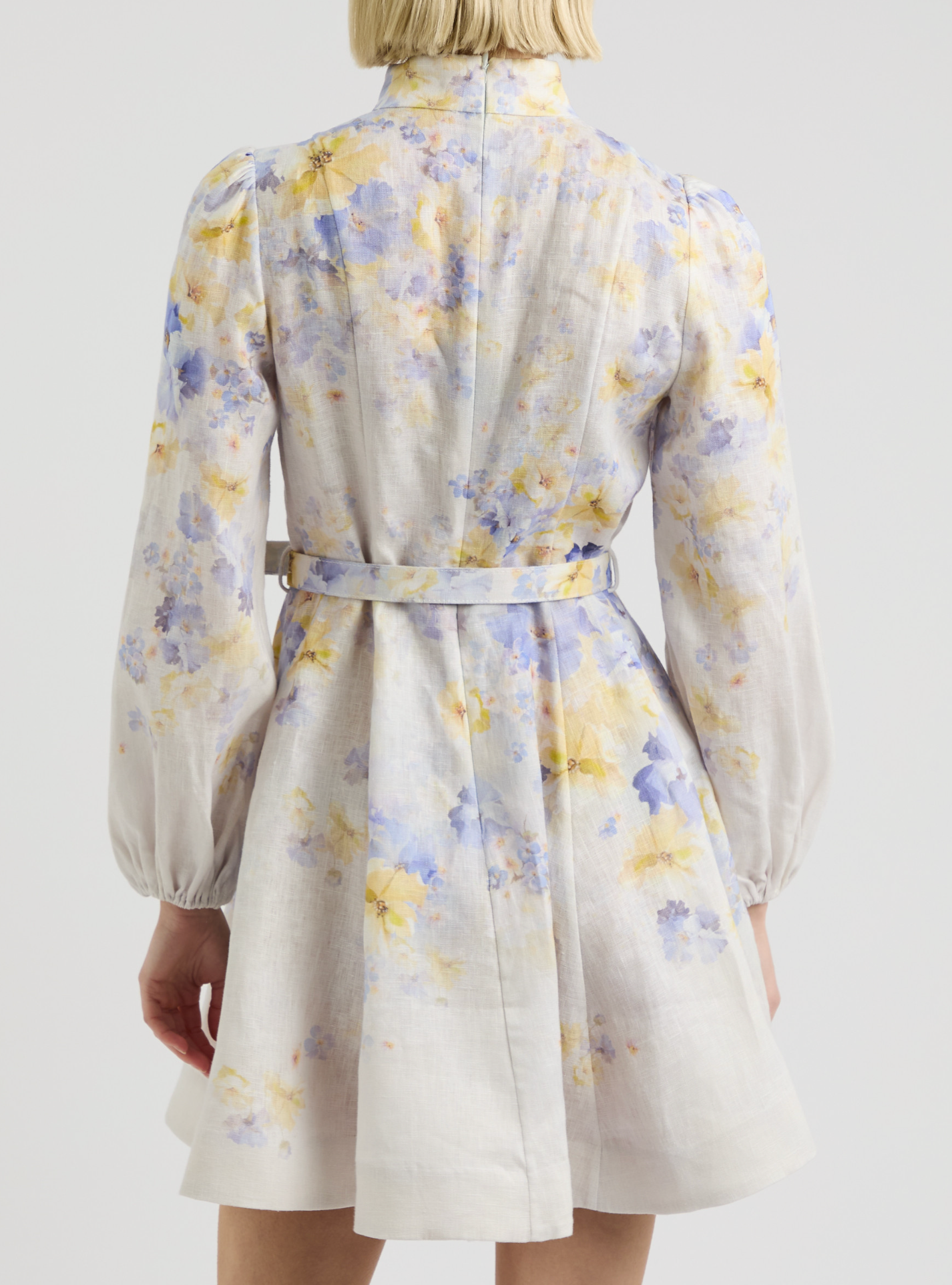 Zimmermann Crush Floral-Print Belted Linen Mini Dress