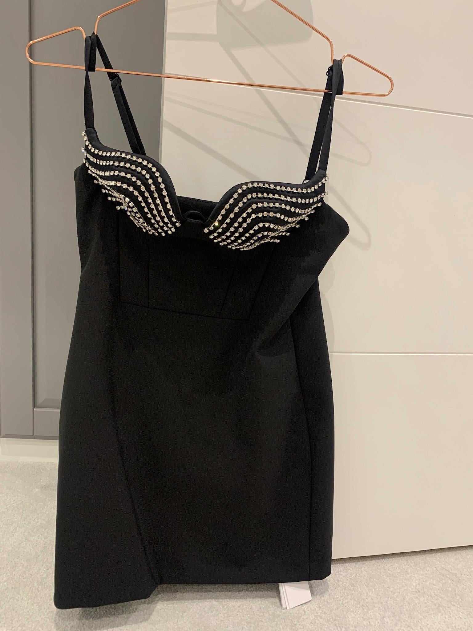 Crystal Cup Black Mini Dress