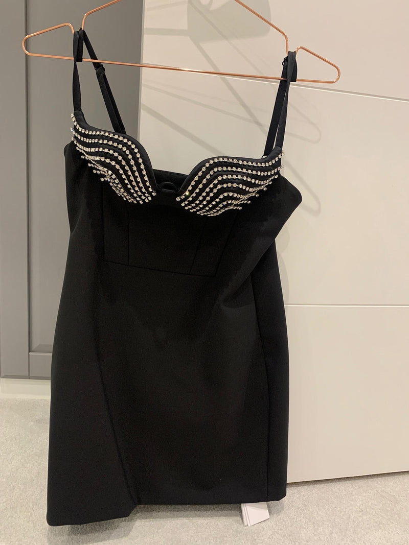 Crystal Cup Black Mini Dress