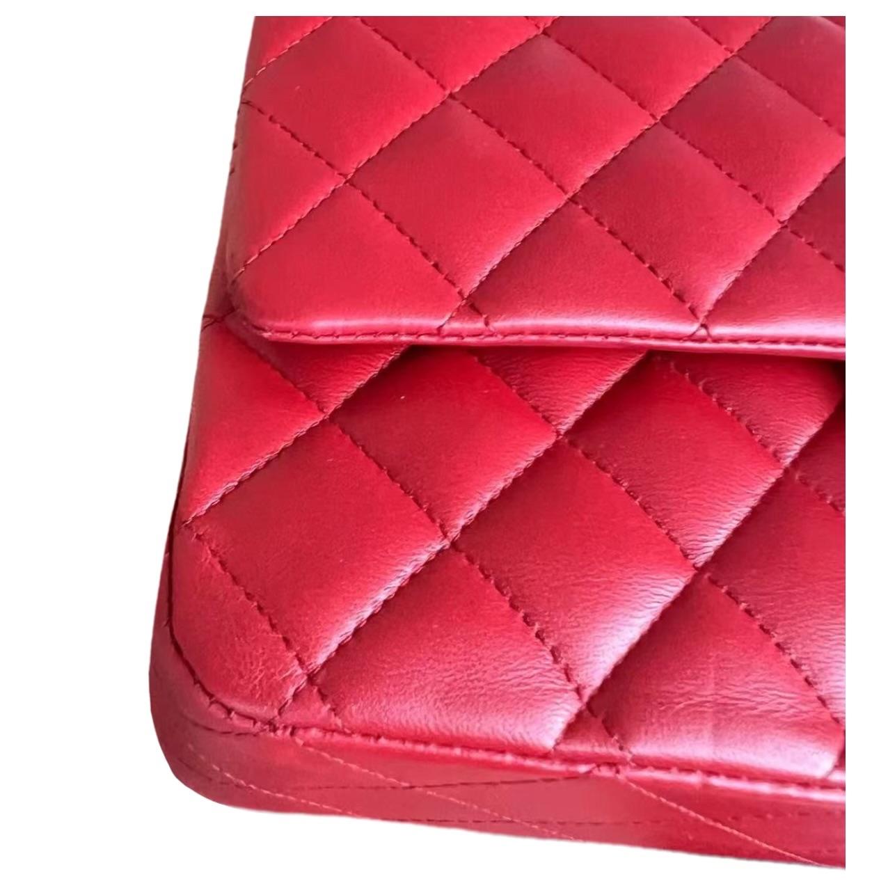 Red Quilted Lambskin Medium Classic Double Flap Bag