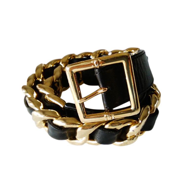Chanel Vintage Gold Plated Leather Chain Belt