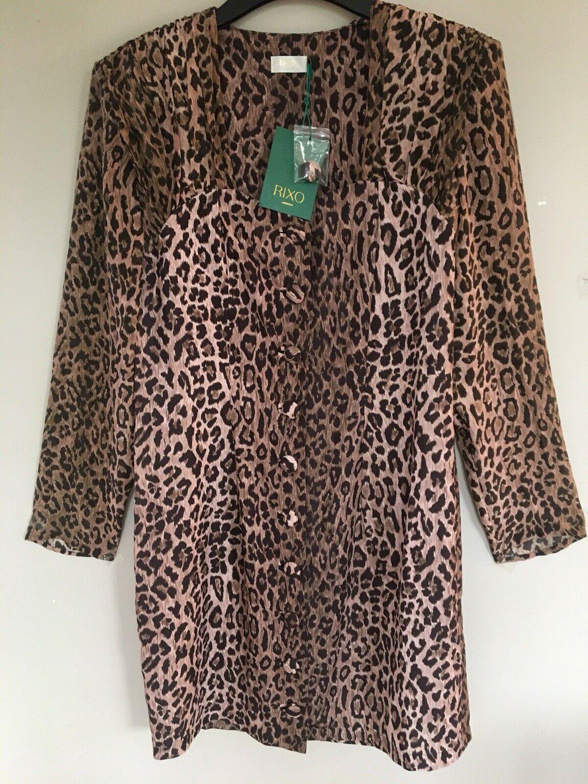 Rixo Julianne Leopard Print Button Down Dress