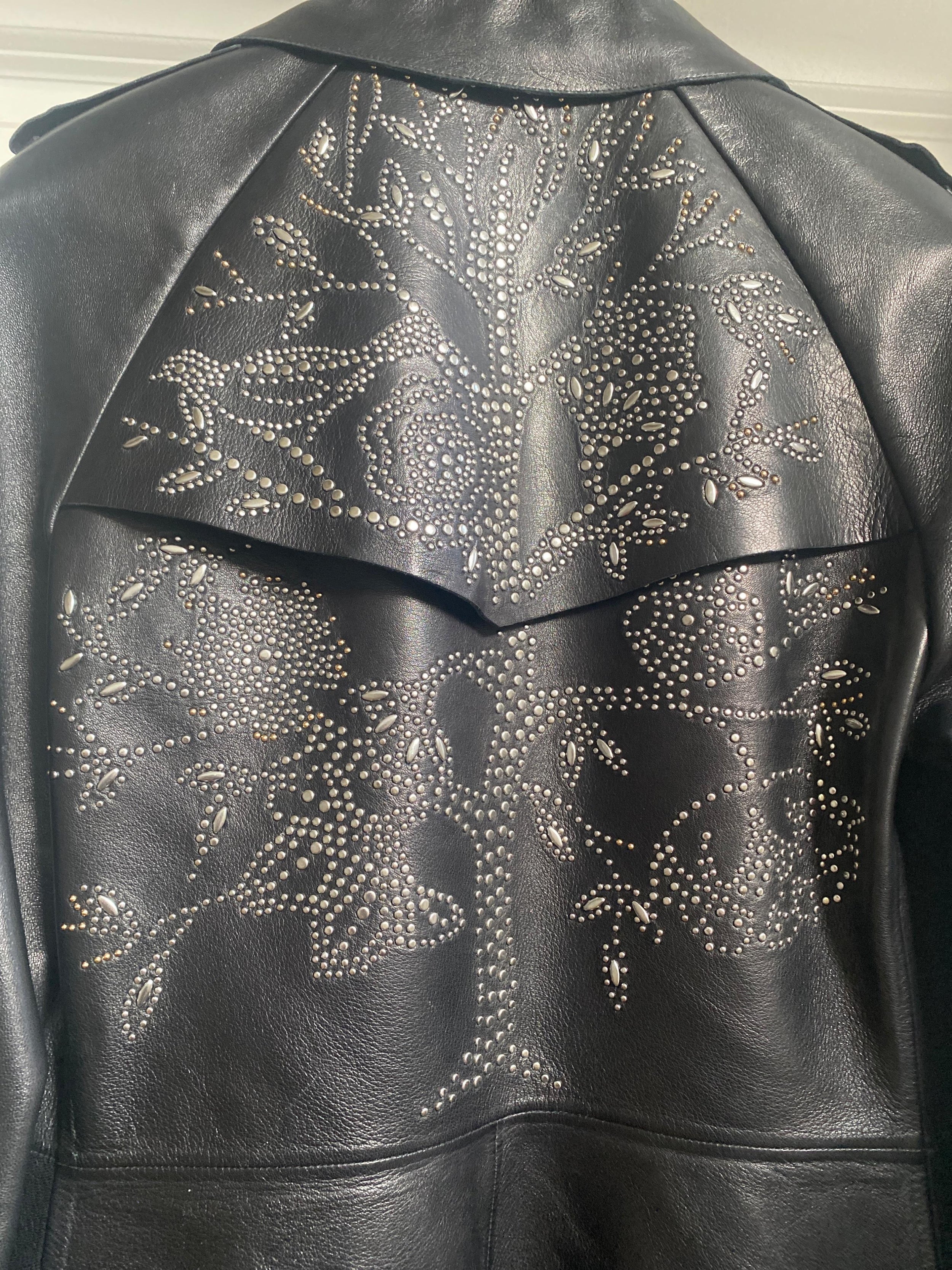 Valentino Black Leather Trench Coat with Fringe Detail