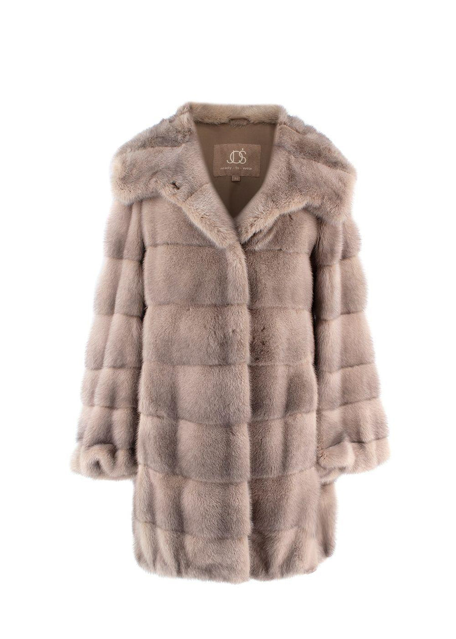Jos Beige Fine Quality Mink Hooded Fur Coat