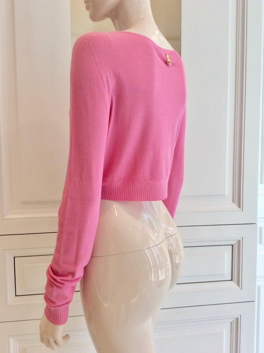 Blumarine Rose Pink Soft Stretch Cropped Cardigan