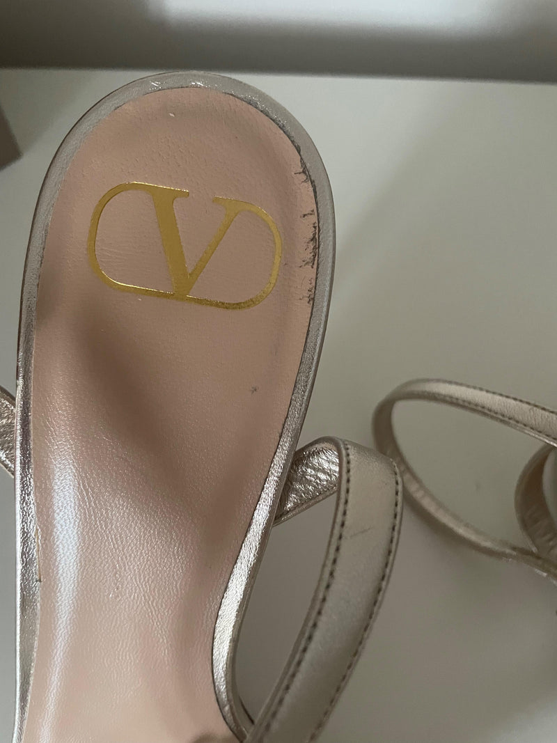 Valentino Champagne Gold Strappy Leather Heels