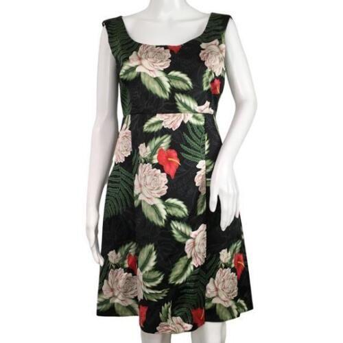 Hawaiin Printed Black Silk Sleeveless Dress