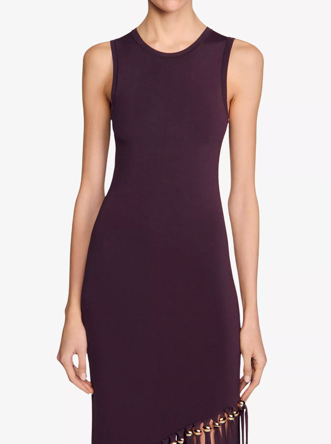 Sandro Sleeveless Fringed-Hem Knitted Midi Dress