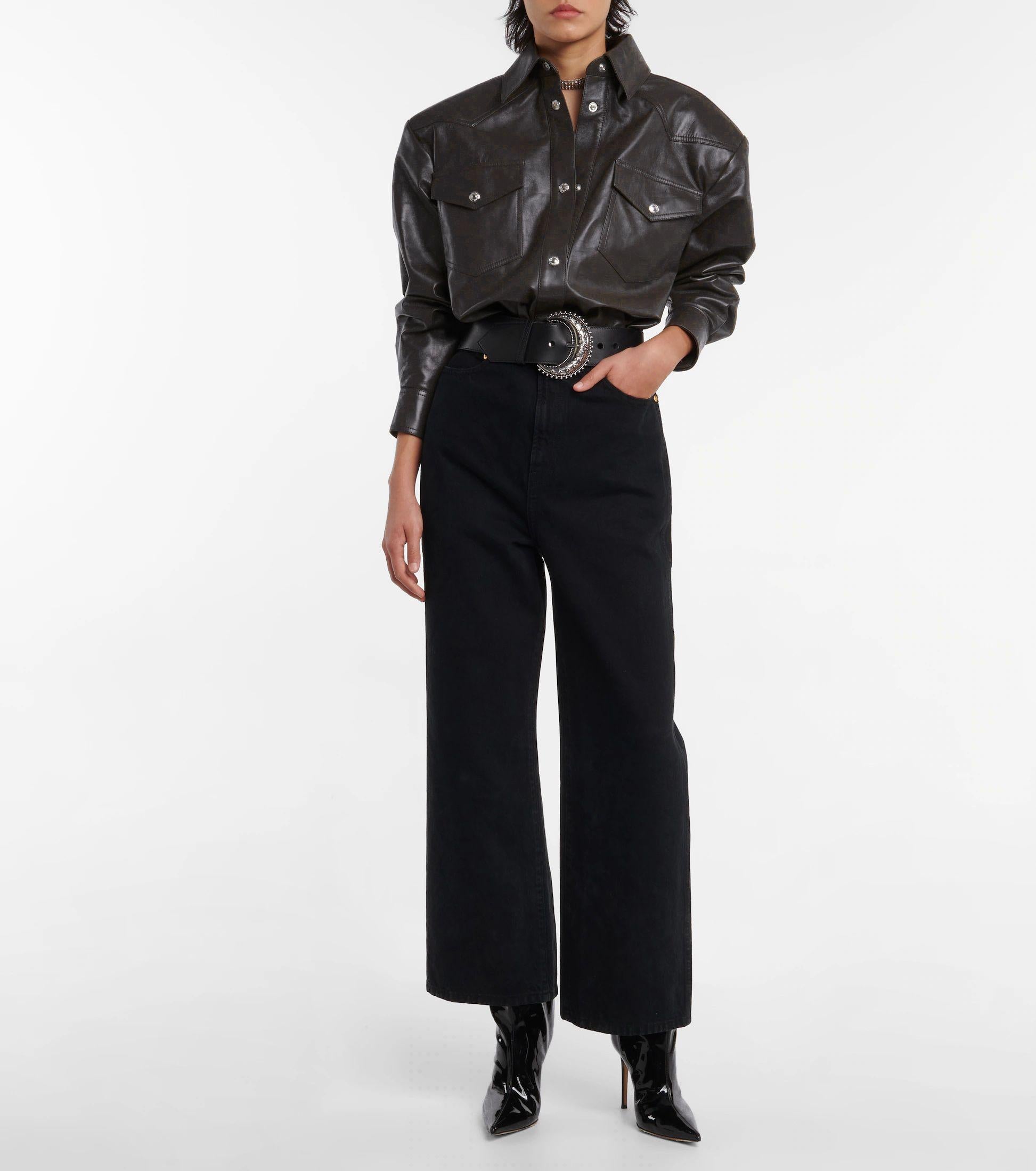 Oversized Black Leather Boyfriend Shirt