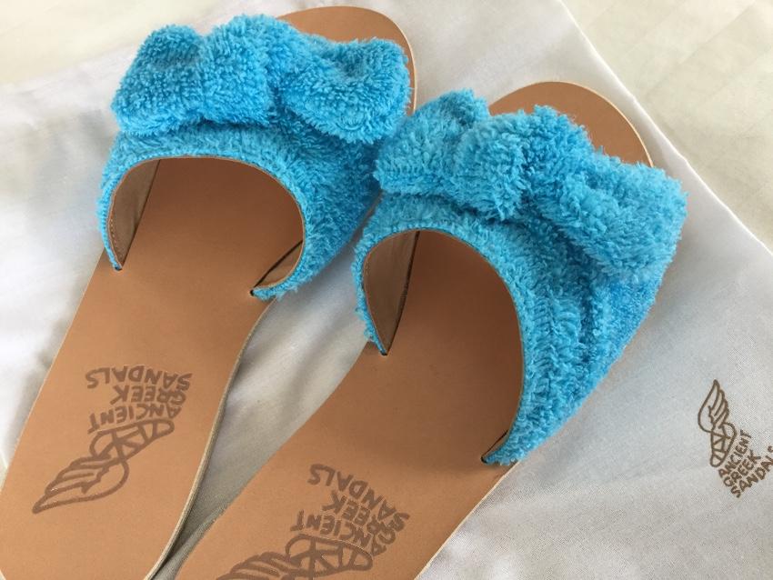 Ancient Greek blue towelling coated sandals