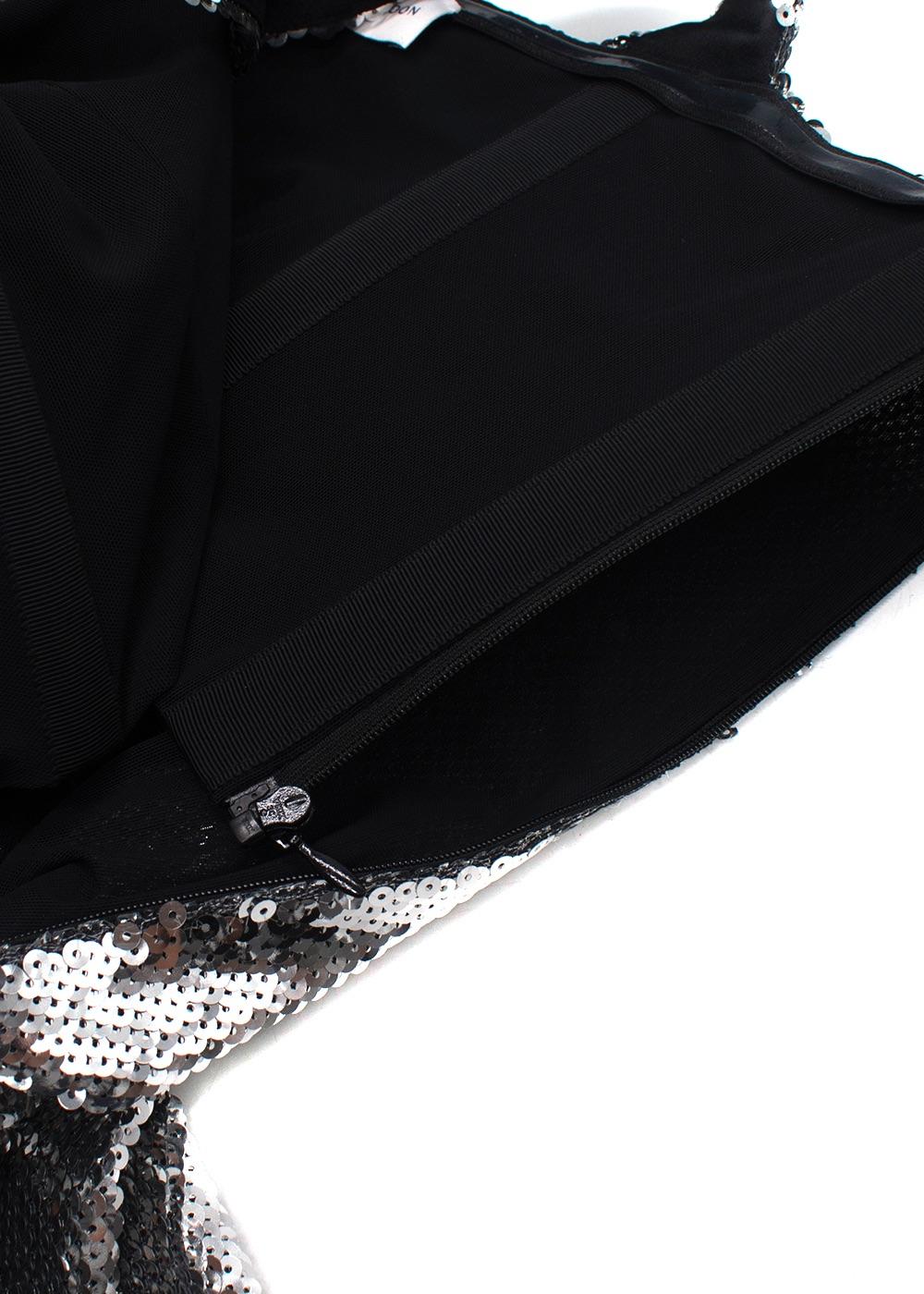 Galvan Silver Sequin Square Neckline Midi Dress