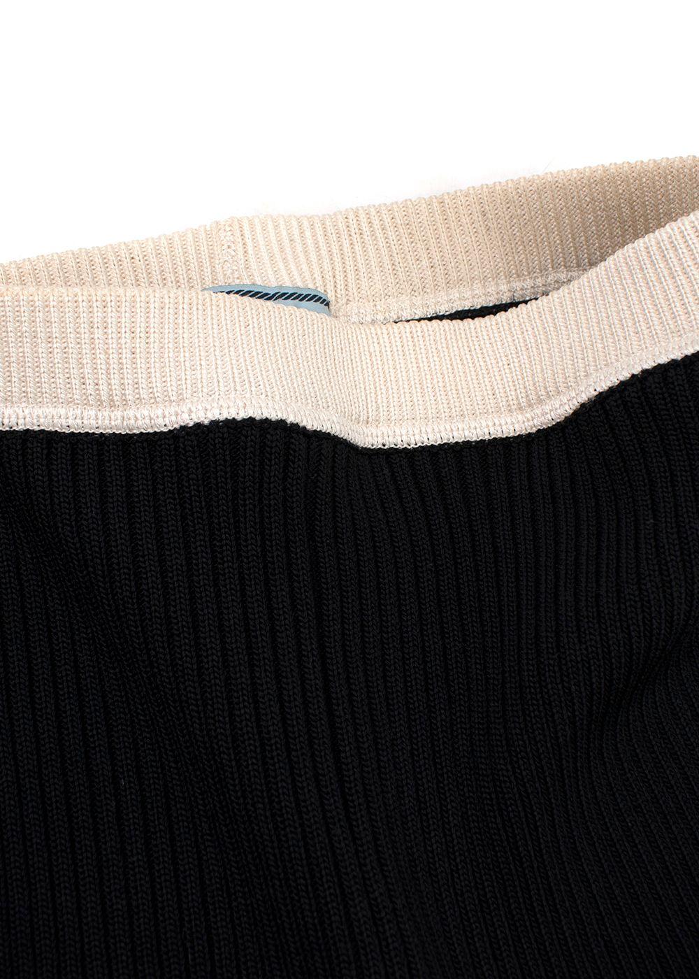 Prada Black Ribbed Cycling Shorts with Beige Trim Detail