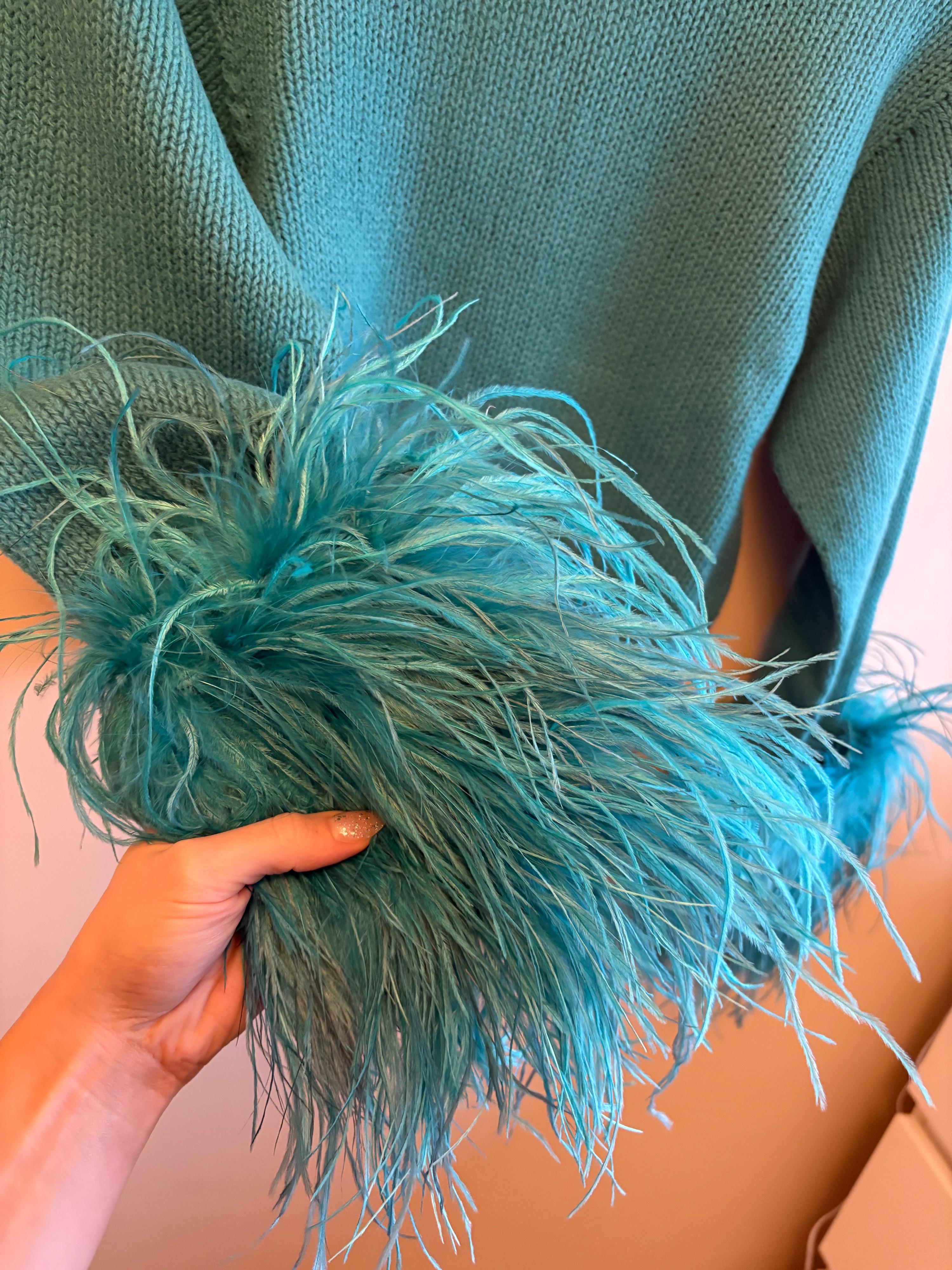 Gucci Green Feather Cuff Sweater