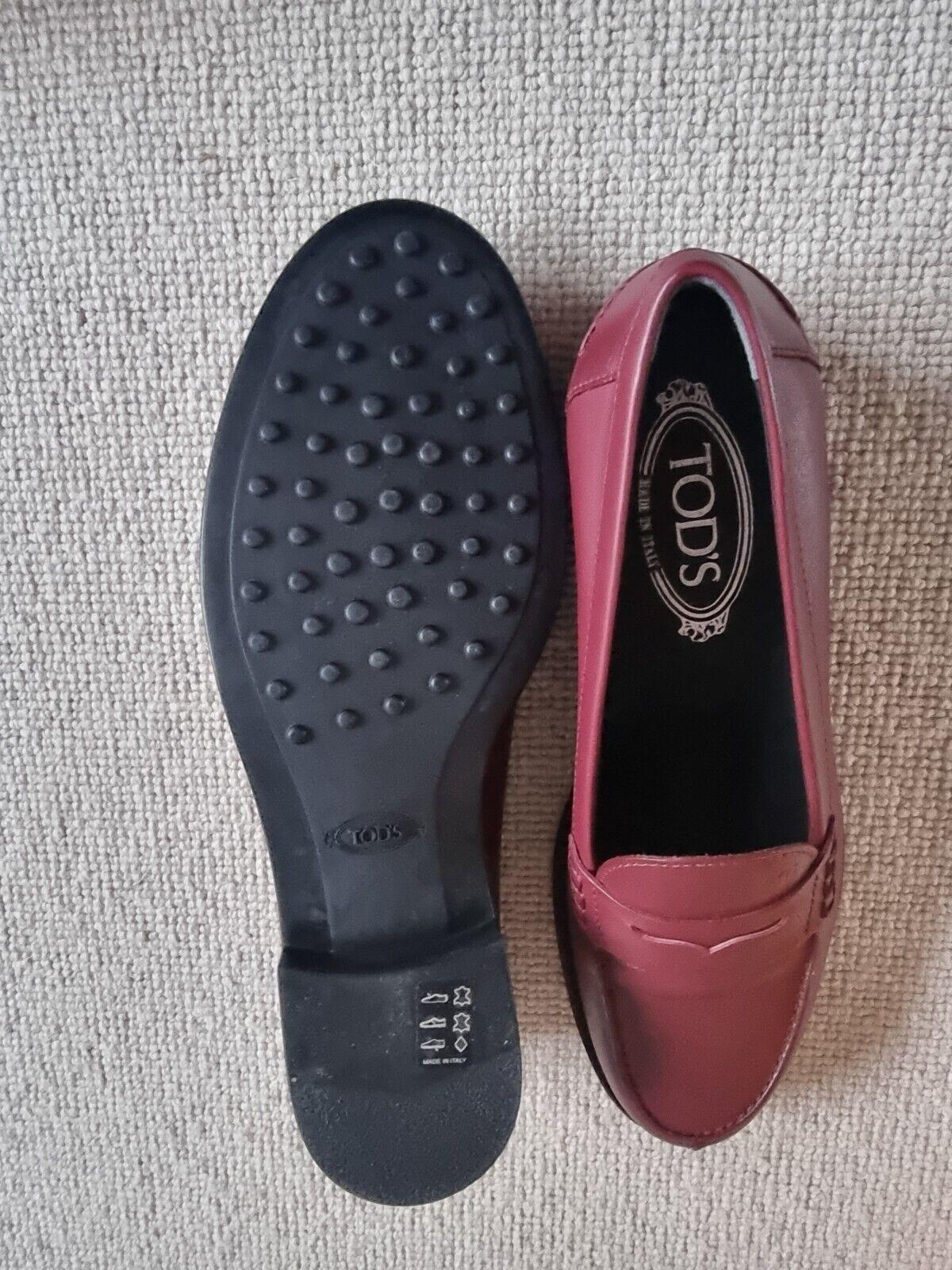 Tod's Dark Red Leather Loafers