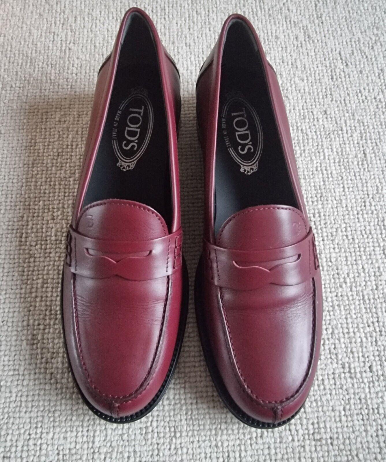 Tod's Dark Red Leather Loafers