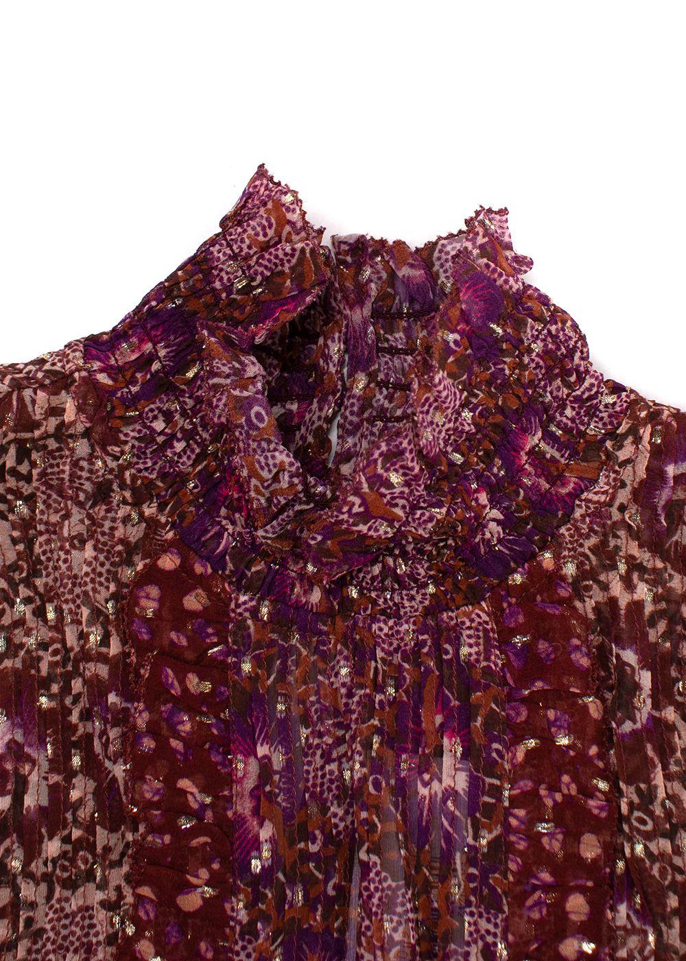 Ulla Johnson Burgundy Patterned Sheer Silk Elita Blouse