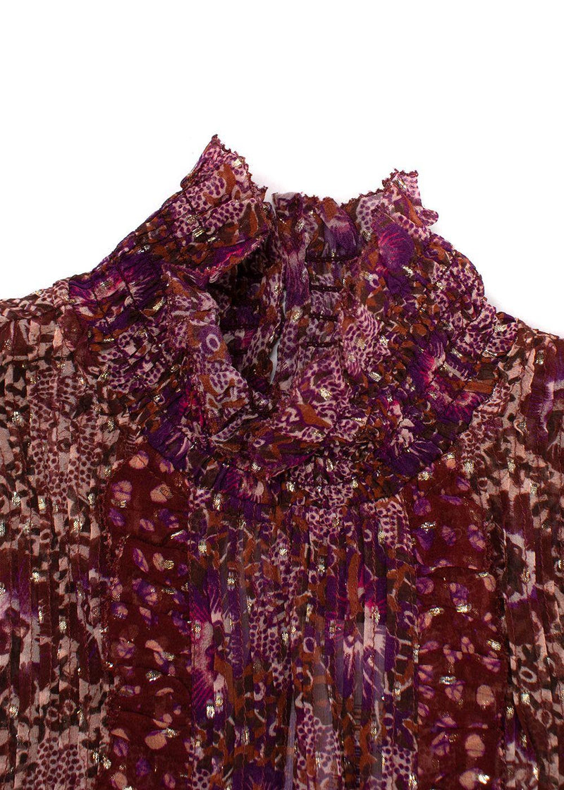 Ulla Johnson Burgundy Patterned Sheer Silk Elita Blouse