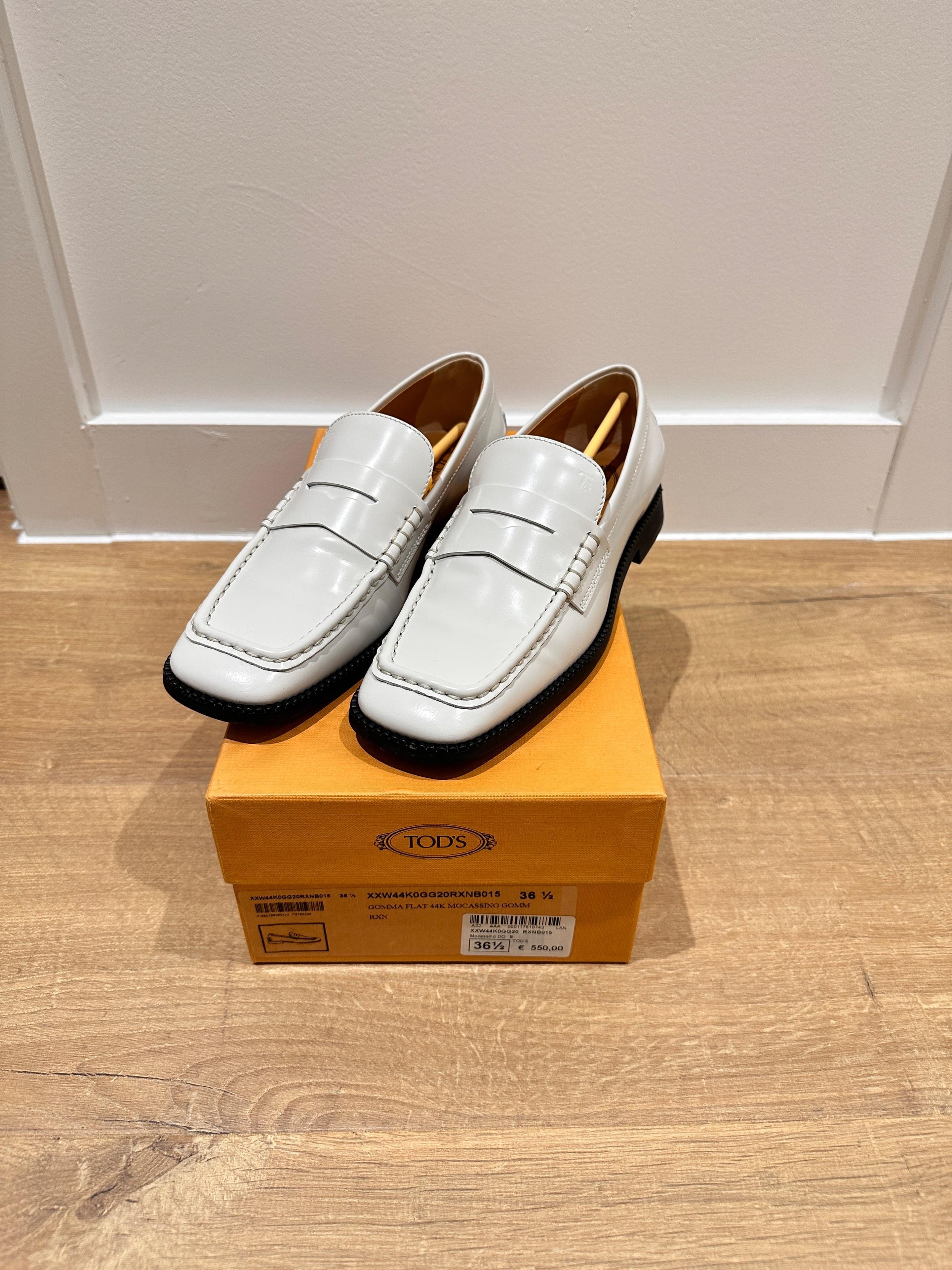 White Square Toe Penny Loafers