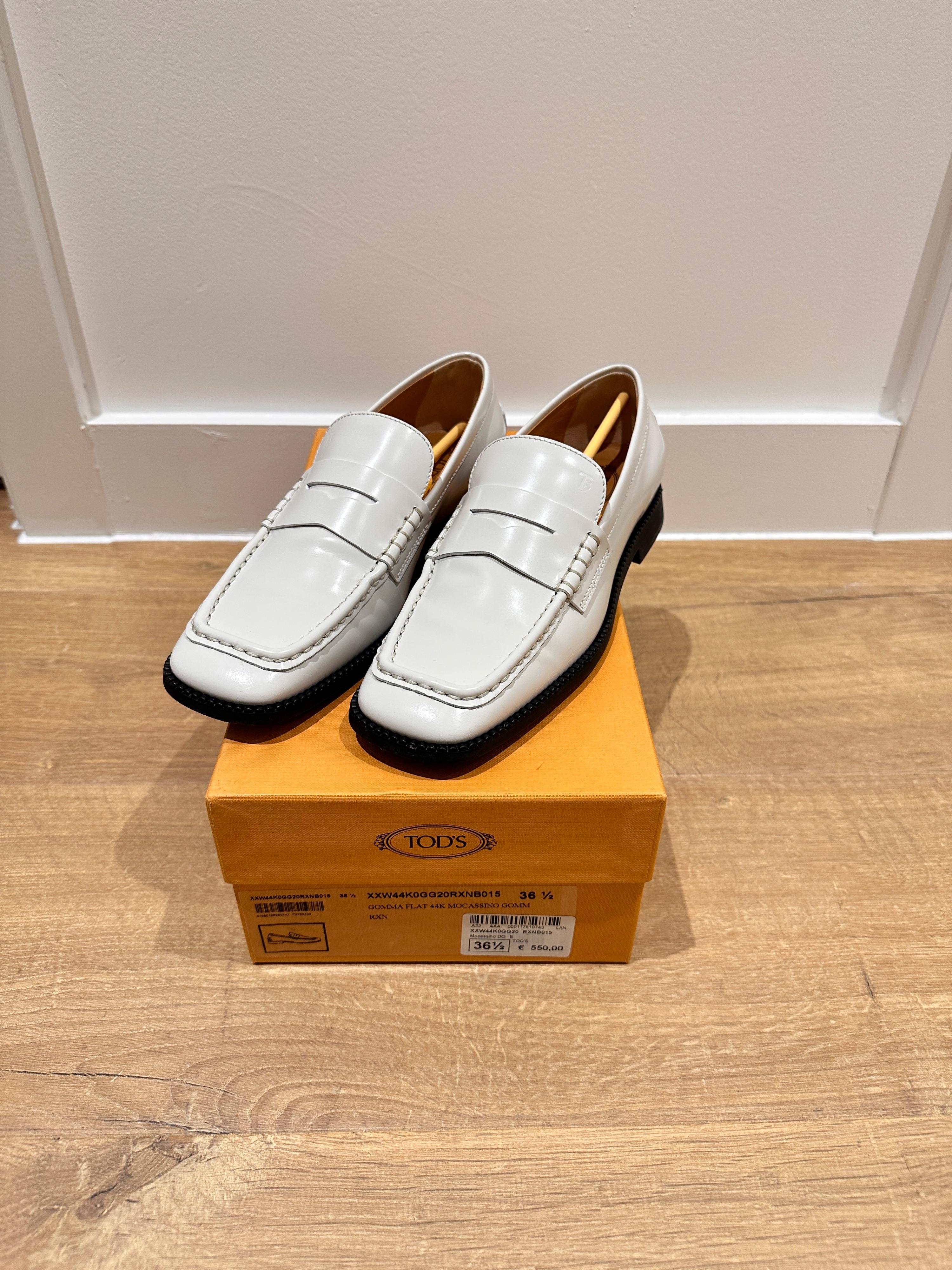 White Square Toe Penny Loafers