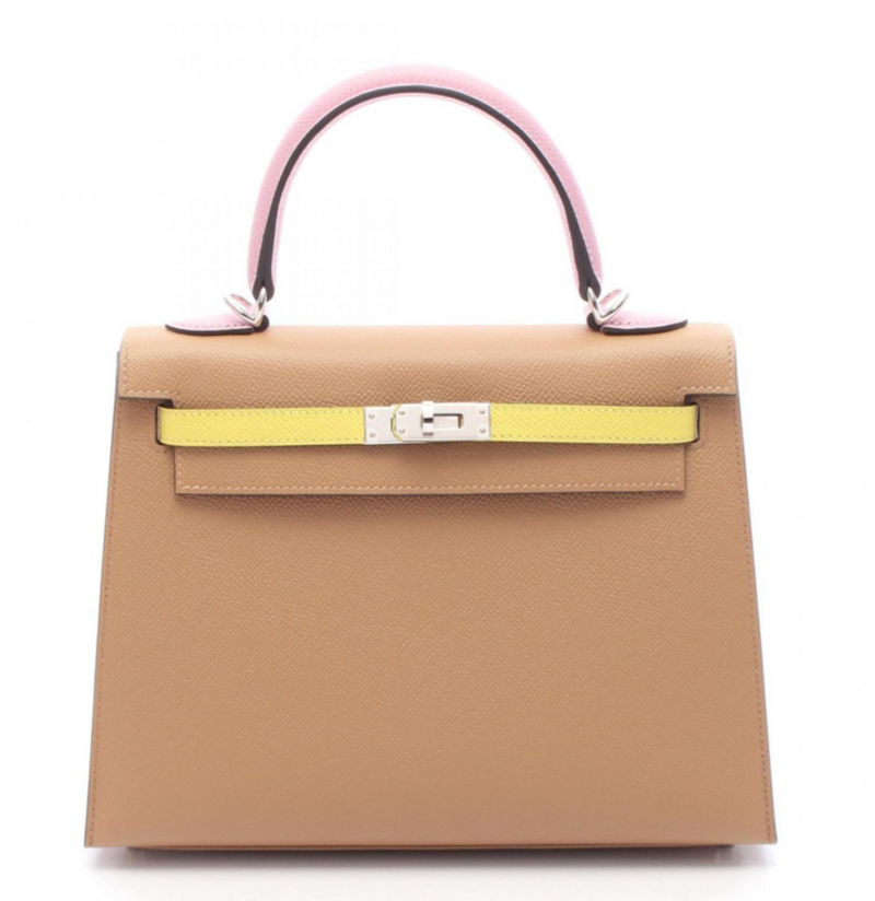 Hermès Kelly 25 Tricolore bag 25 in Chai, Citron and Mauve Epsom Leather with Silver hardware