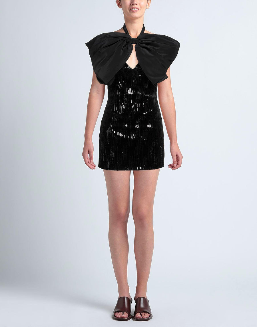 Redemption chenille, satin & sequin bow mini dress