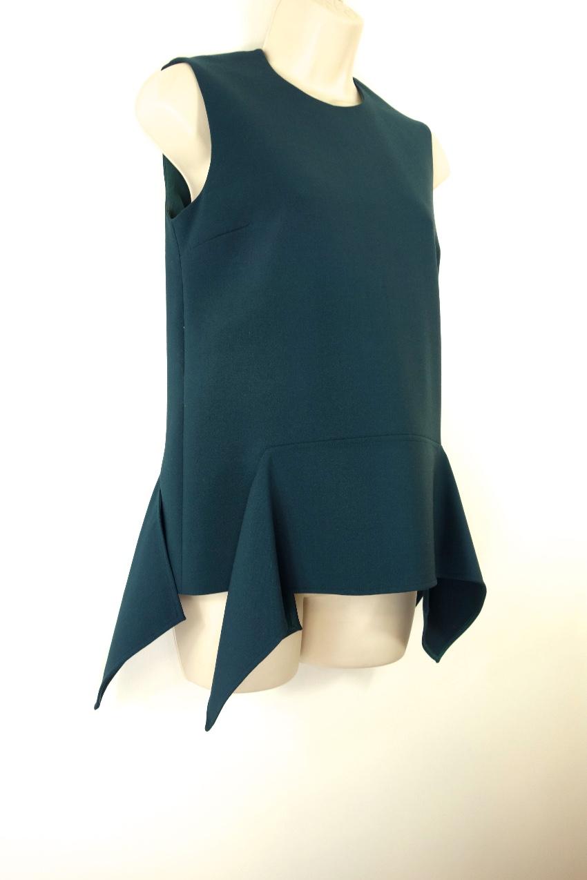 Victoria Victoria Beckham Green Stretch Crepe Flared Sleeveless Top