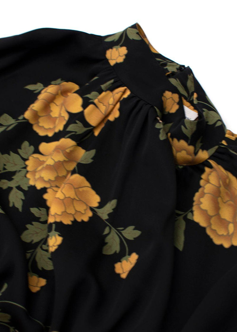 Magda Butrym Black Yellow Florals Silk Mini Dress