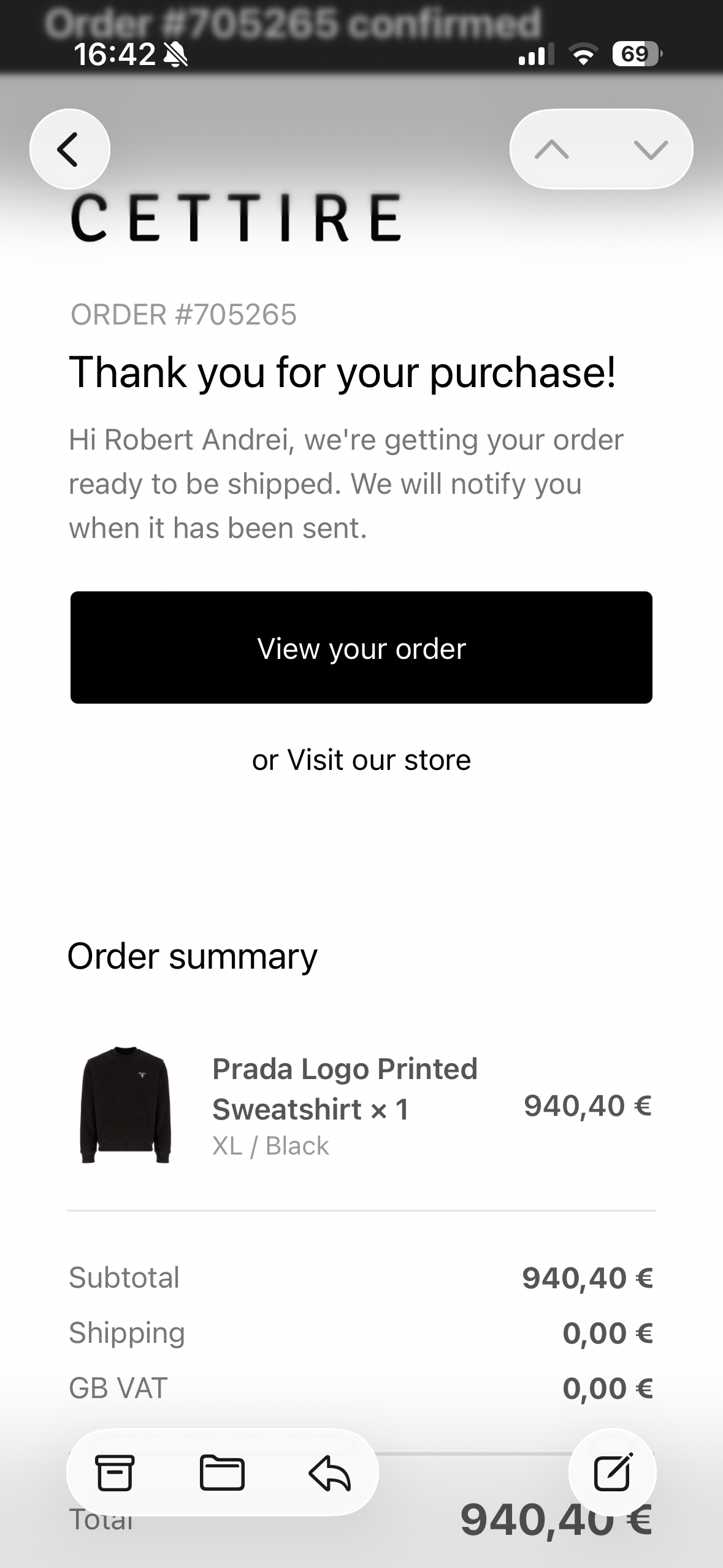 Prada Black Cotton Sweatshirt XL