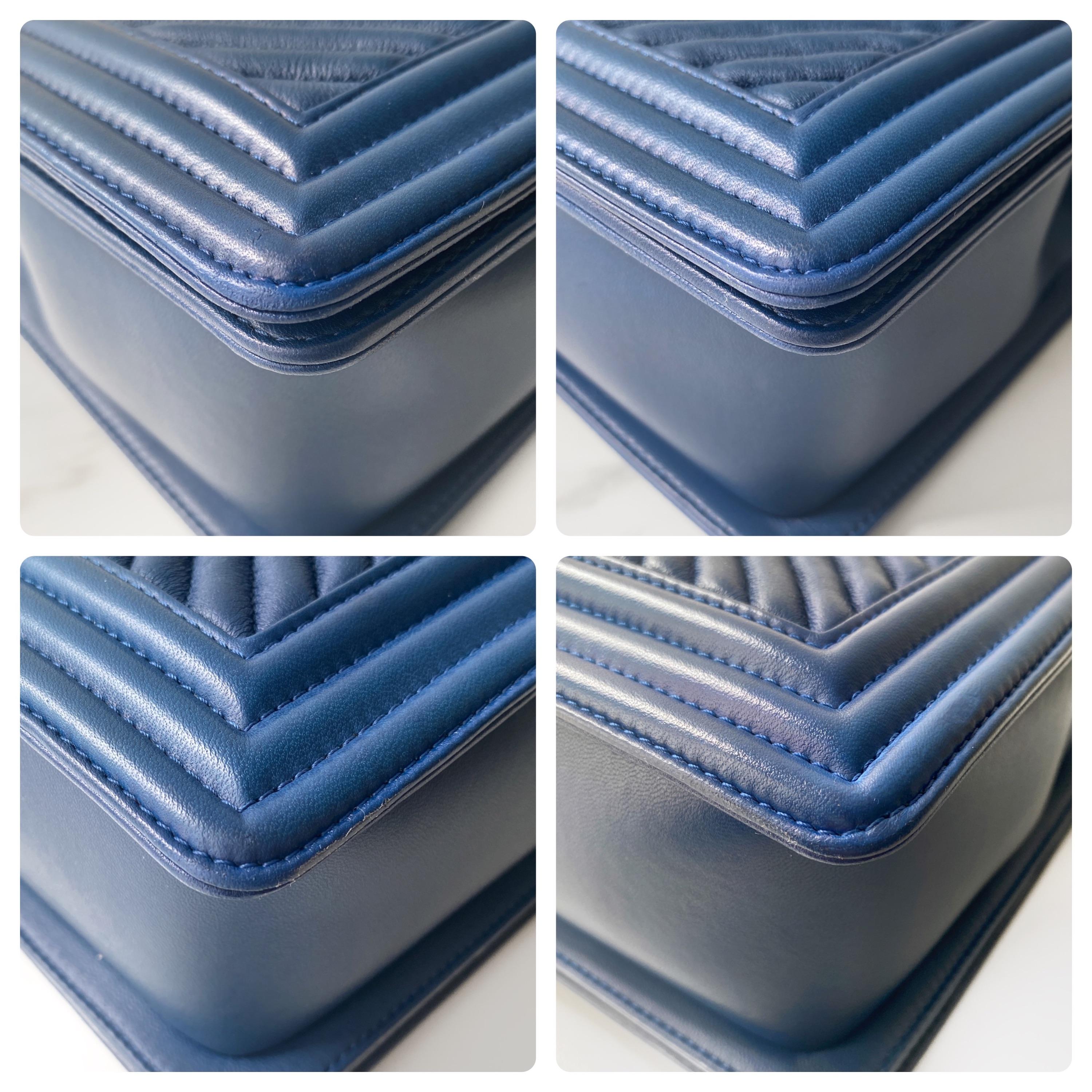 Blue Chevron Leather Boy Bag
