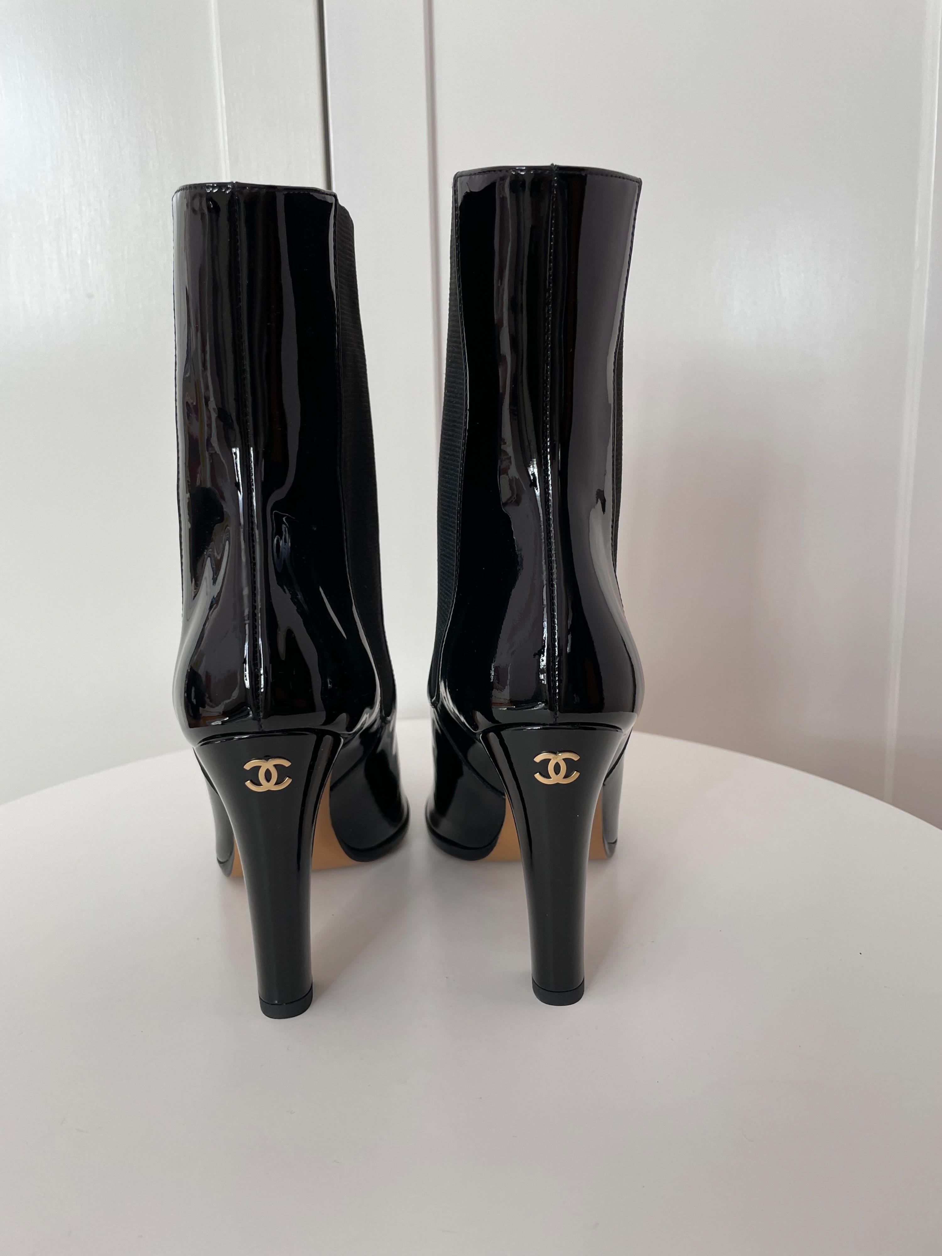 Chanel Black Patent Leather Ankle Boots