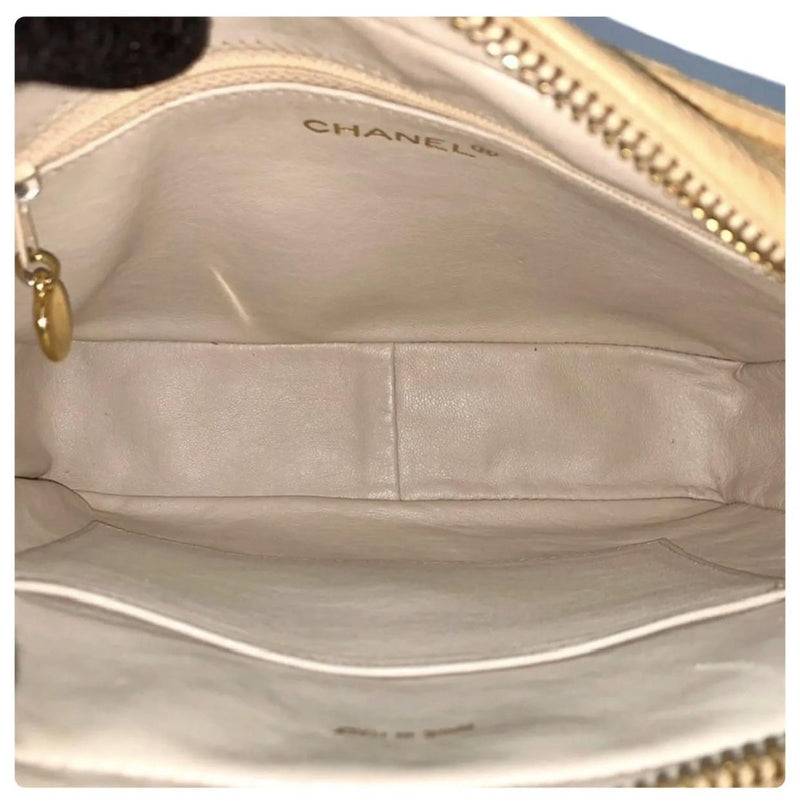 Beige Quilted Chevron Caviar Bijoux Camera Flap Bag