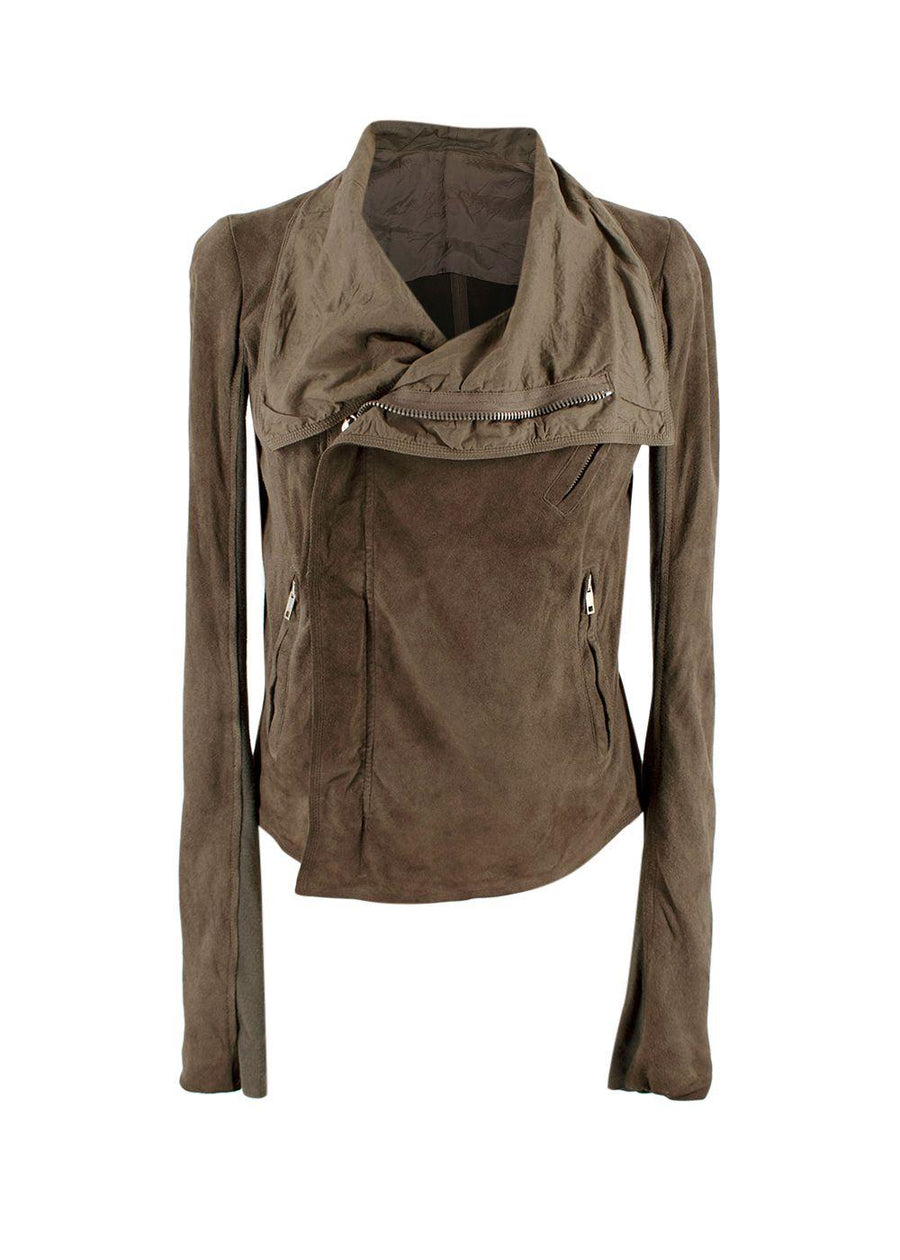Rick Owens Khaki Suede Zip Jacket