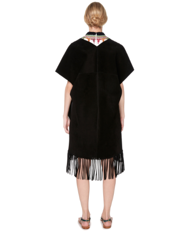 Valentino Black Suede Short Sleeve Caban Fringe detail Coat Sold Out
