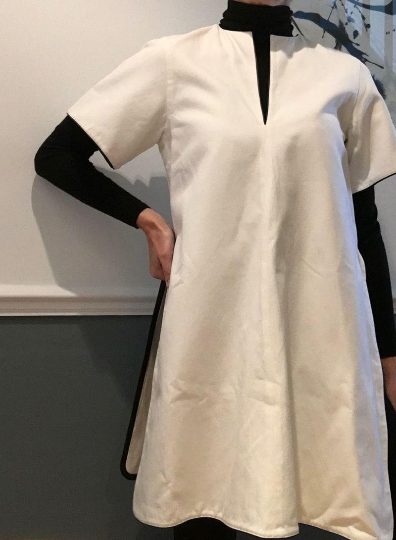 White cotton leather trimmed tunic top