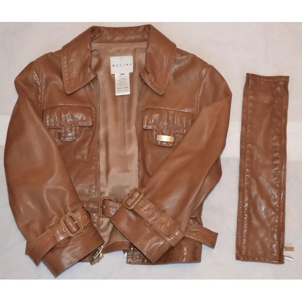 Celine Tan Leather Cropped  Jacket