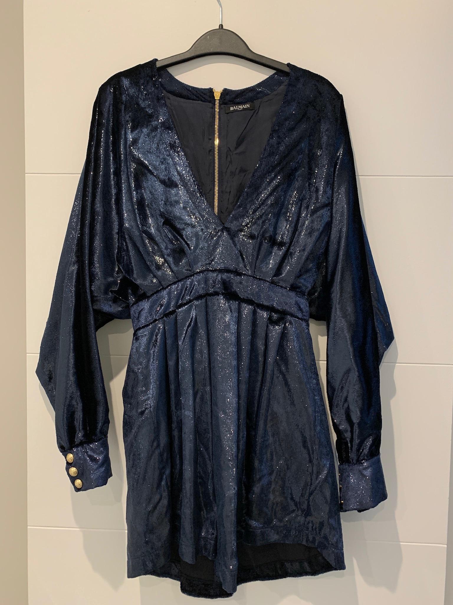 Navy Blue Velvet V-neck Mini Dress