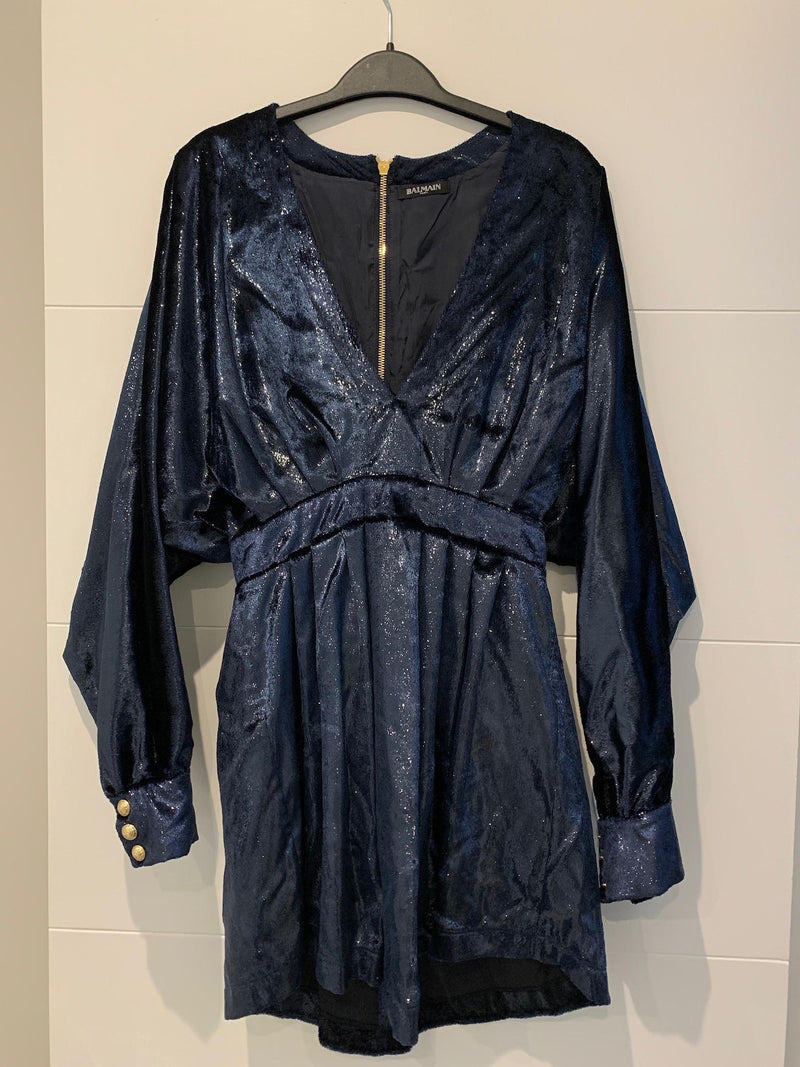 Navy Blue Velvet V-neck Mini Dress