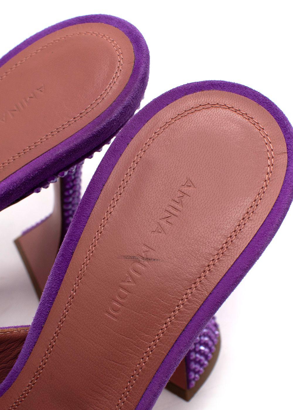 Amina Muaddi Purple Crystal Embellished Lupita Mules