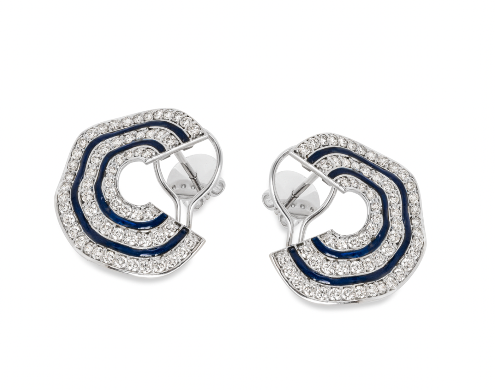 18ct white gold, diamond & enamel wave earrings