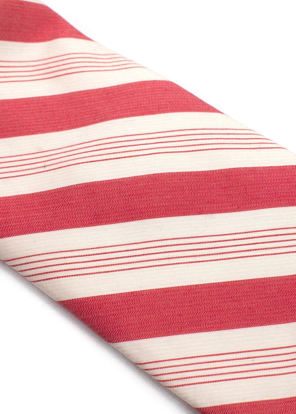 Isaia Red and White Striped Tie