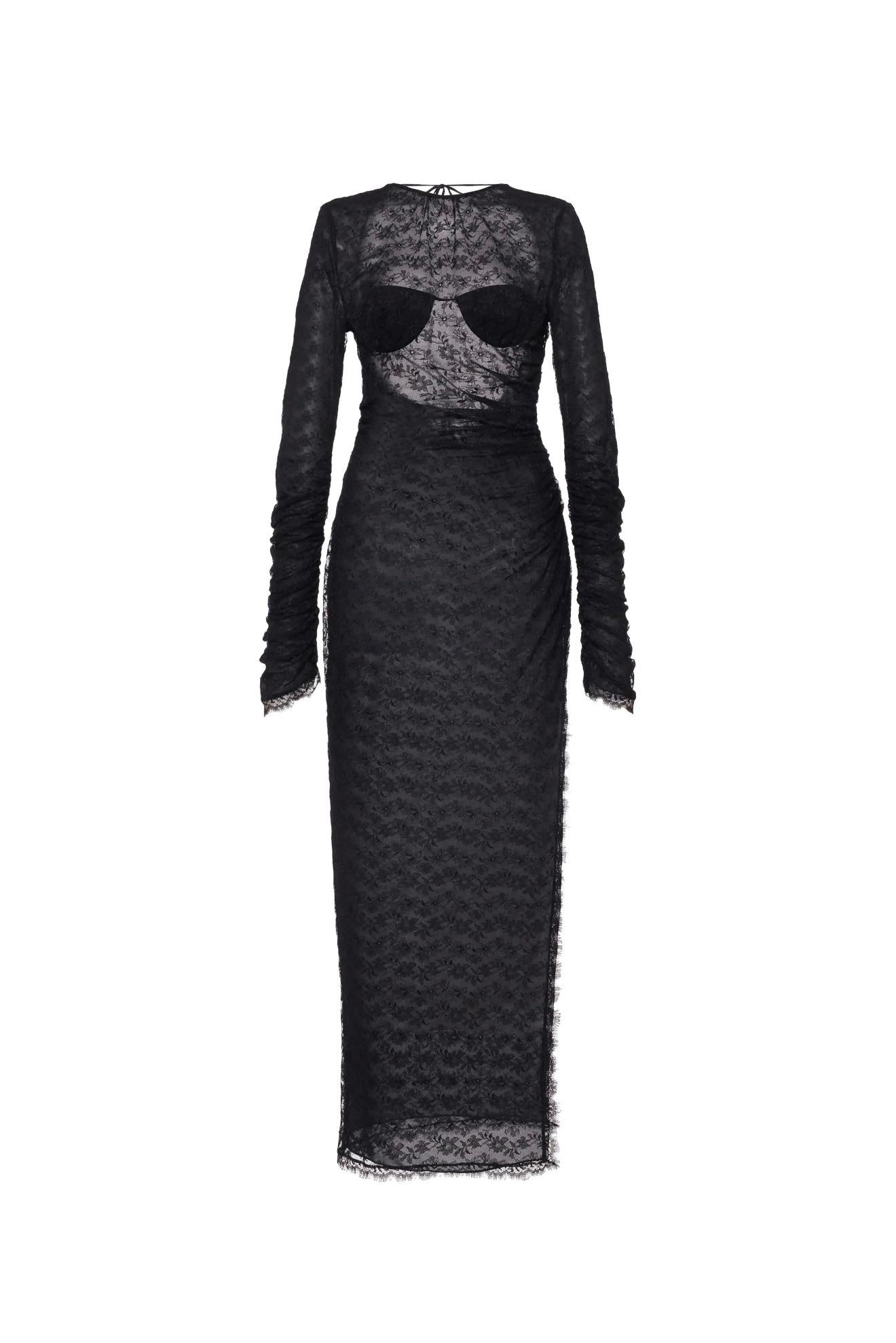 Alessandra Rich Open Back Black Silk Lace Dress
