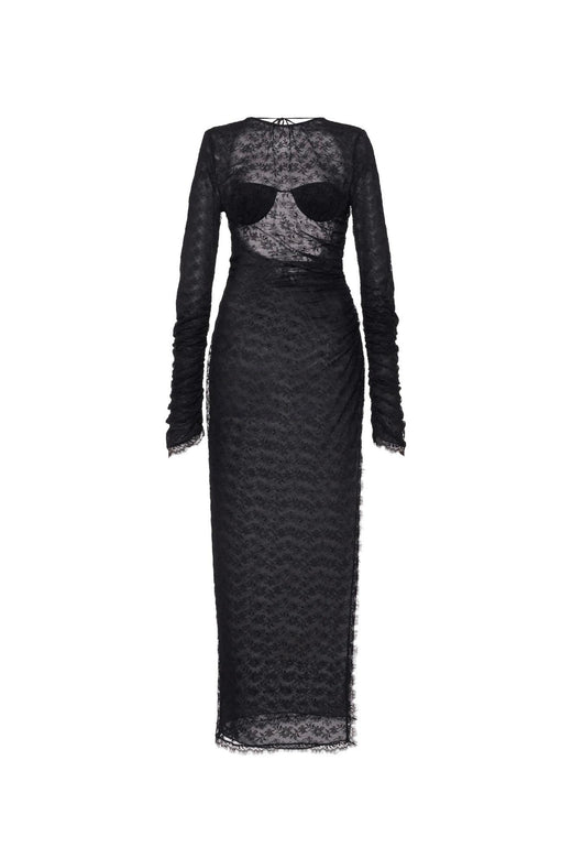 Alessandra Rich Open Back Black Silk Lace Dress