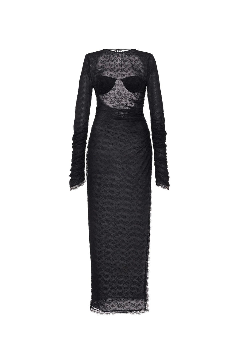 Alessandra Rich Open Back Black Silk Lace Dress