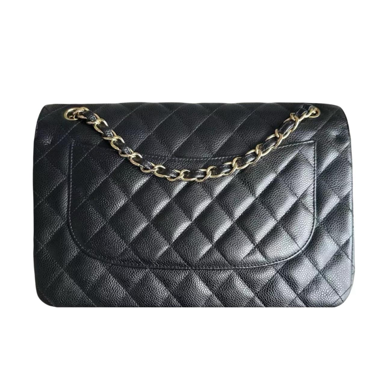 Chanel Black Caviar Leather Jumbo Double Flap Bag