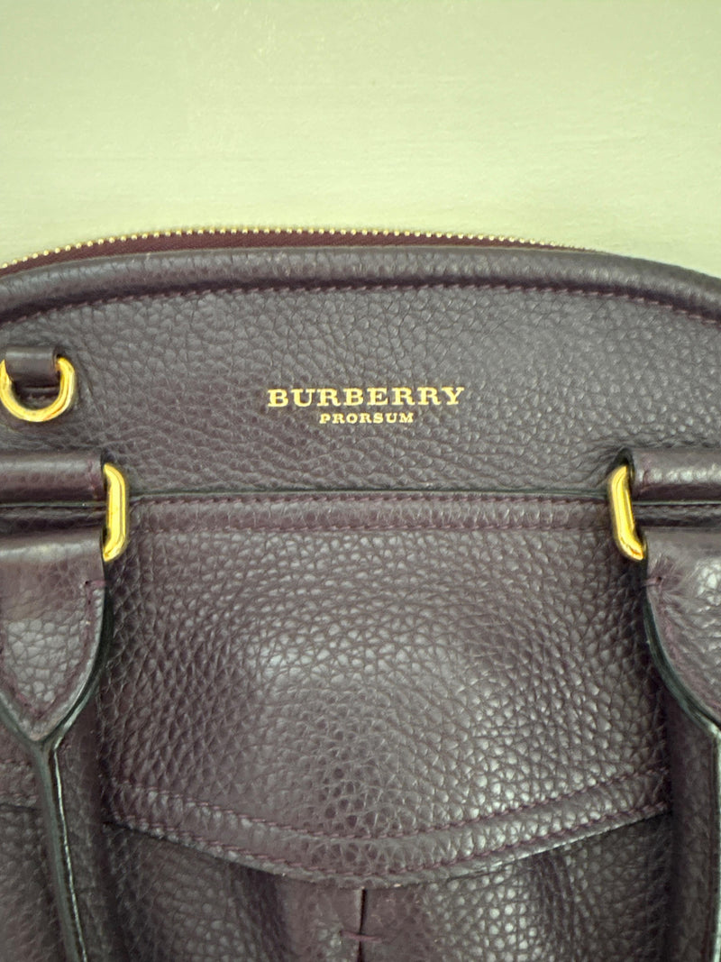 Burberry Deep Purple Leather Tote Bag With Strap