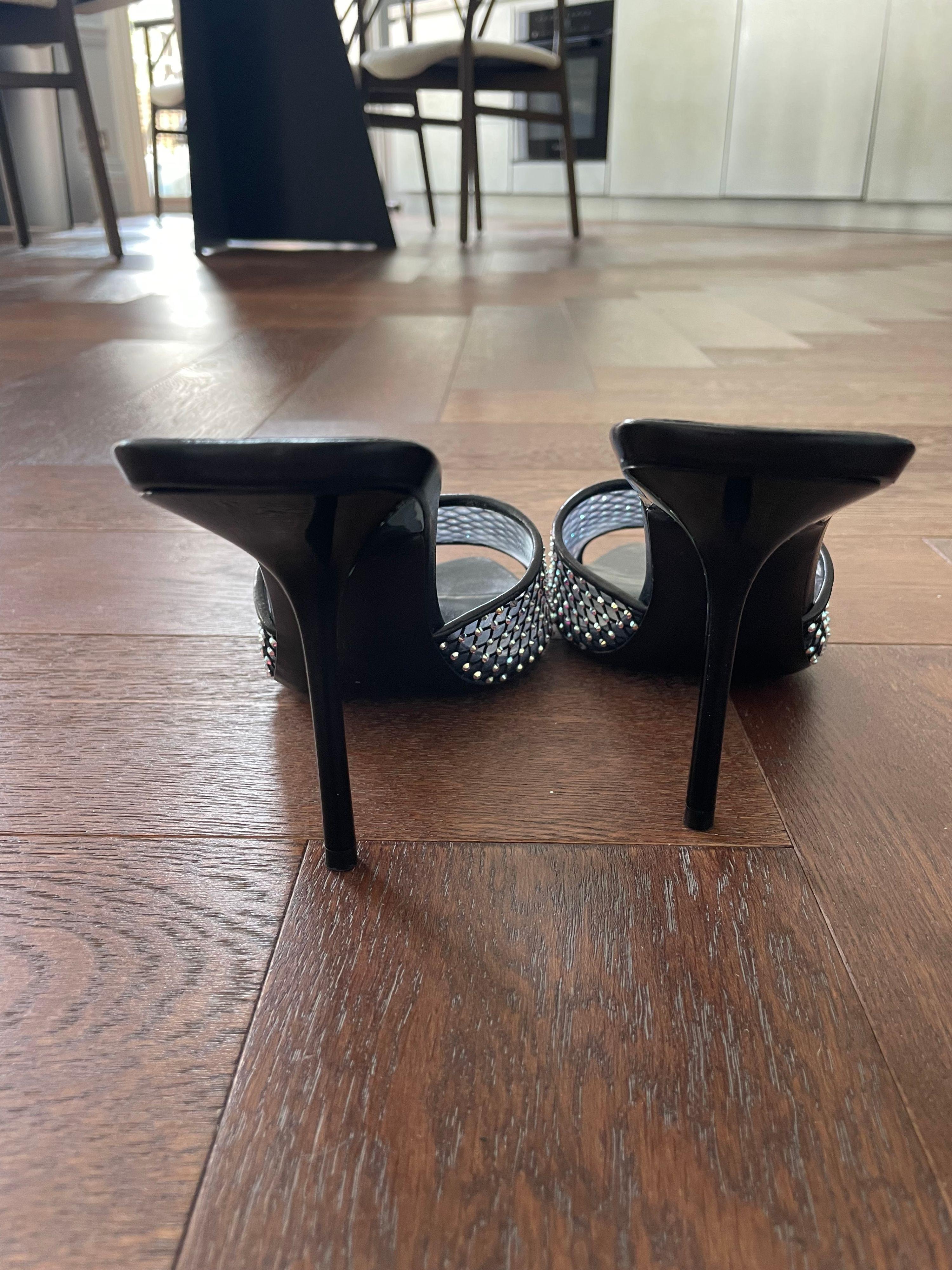 Saint Laurent Black Crystal Embellished Mules