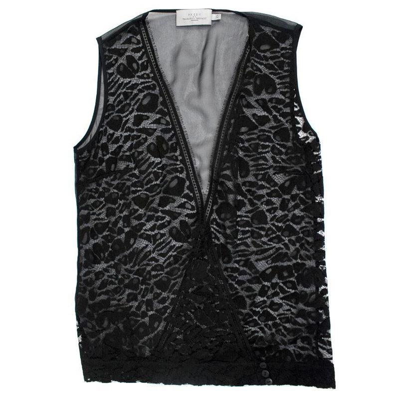 Preen By Thornton Bregazzi Black Sheer Plunge Lace Top