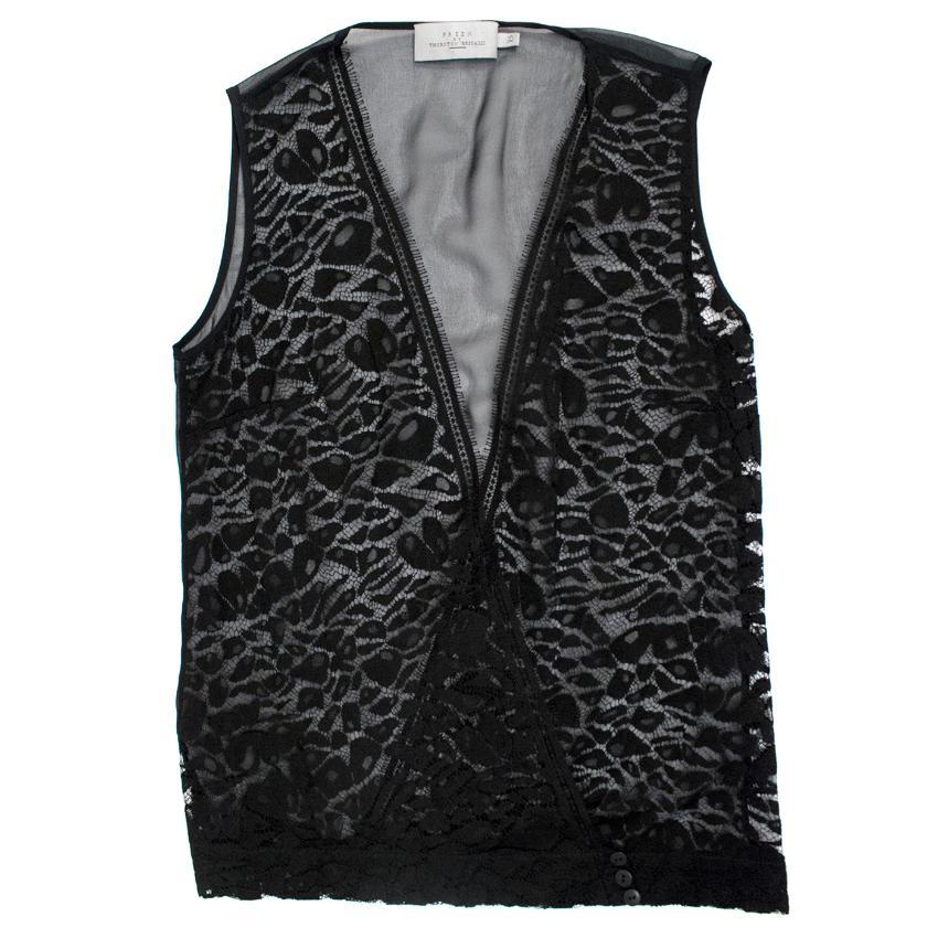 Preen By Thornton Bregazzi Black Sheer Plunge Lace Top