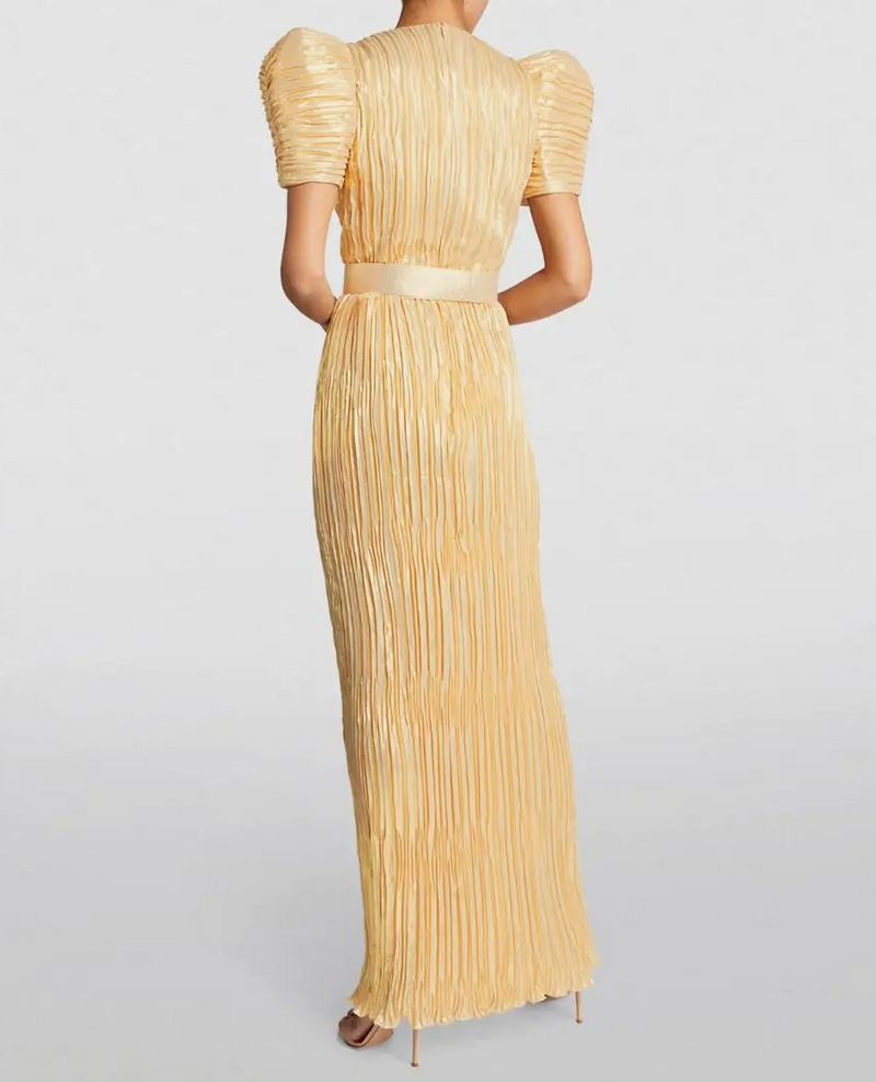 Andrew Gn  Silk-Blend Puff-Sleeve Belted Gown