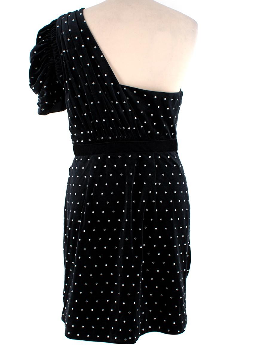Self Portrait Black Velvet Diamanté One Shoulder Mini Dress